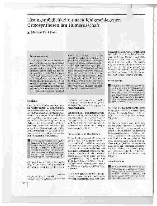 Vorschauseite 1: Lösungsmöglichkeiten nach fehlgeschlagenen Osteosynthesen am Humerusschaft