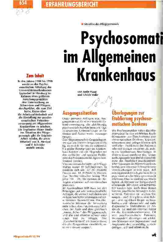 Vorschauseite 1: Psychosomatik und Kooperation im Allgemeinen Krankenhaus