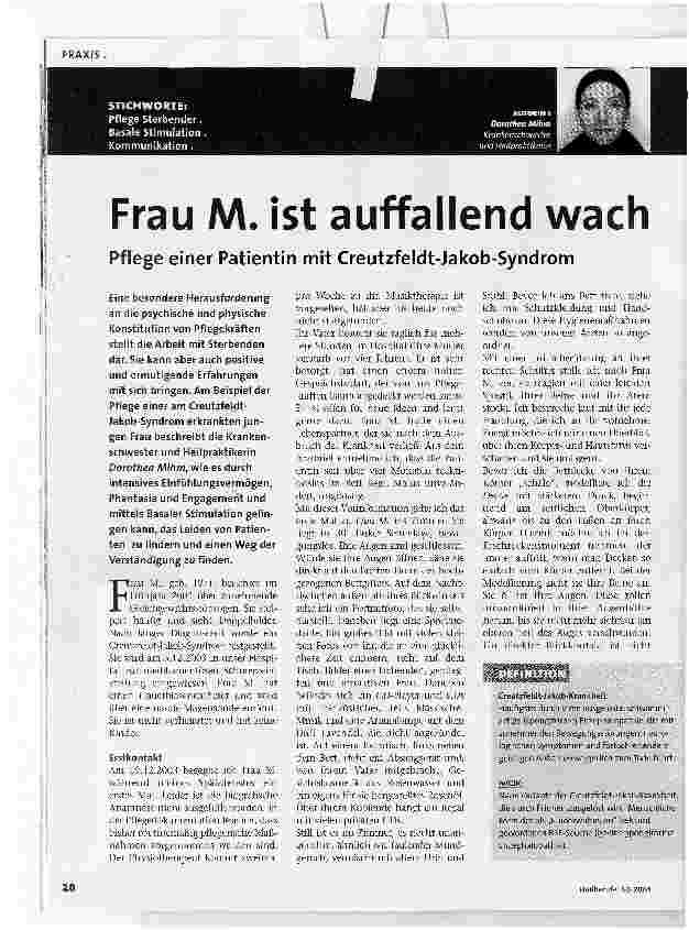 Vorschauseite 1: Frau M. ist auffallend wachPflege einer Patientin mit Creutzfeldt-Jakob-Syndrom