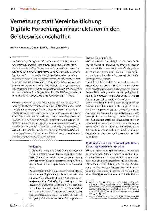 Vorschauseite 1: Vernetzung statt Vereinheitlichung Digitale Forschungsinfrastrukturen in den Geisteswissenschaften