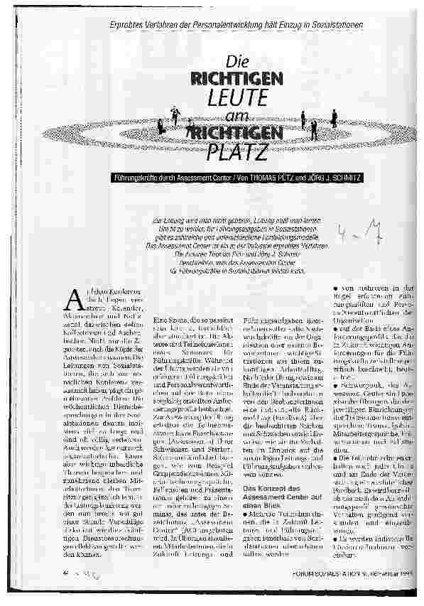 Vorschauseite 1: Die richtigen Leute am richtigen Platz Erprobtes Verfahren der Personalentwicklung hält Einzug in Sozialstation
