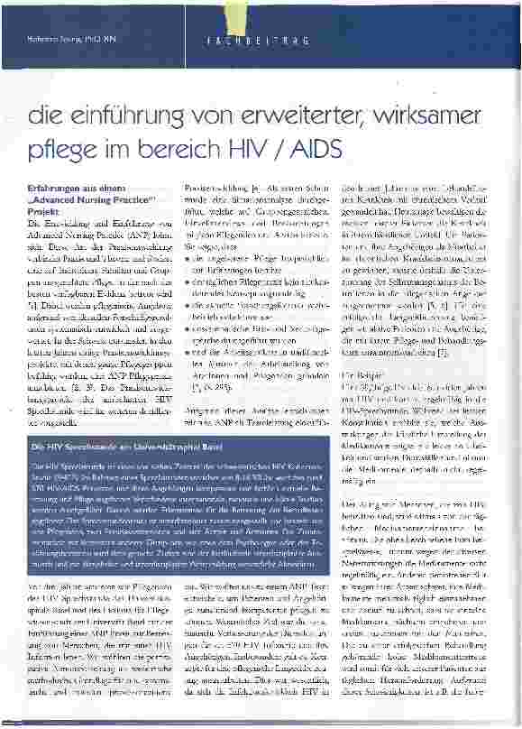 Vorschauseite 1: die einführung von erweiterter, wirksamer pflege im bereich HIV/AIDS