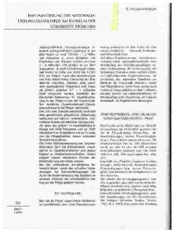 Vorschauseite 1: IMPLEMENTIERUNG DES NATIONALEN DEKUBITUSSTANDARDS AM KLINIKUM DERUNIVERSITÄT MÜNCHEN