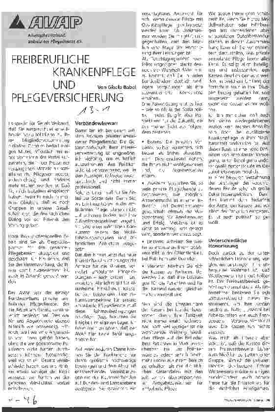 Vorschauseite 1: Freiberufliche Krankenpflege und Pflegeversicherung
