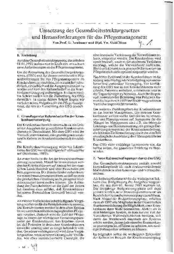 Vorschauseite 1: Umsetzung des GesundheitsStrukturGesetzes und Herausforderungen für das Pflegemanagement