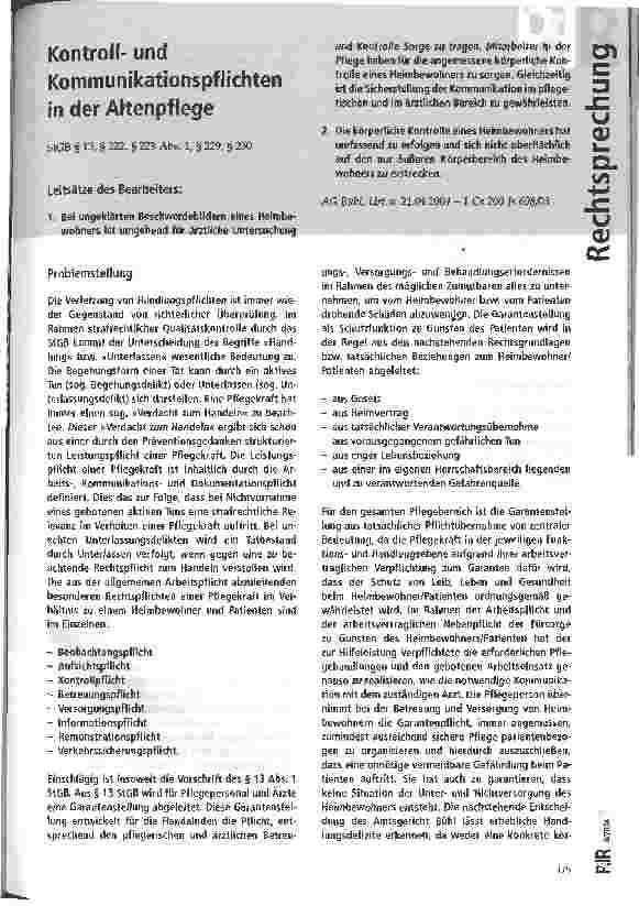 Vorschauseite 1: Kontrollund Kommunikationspflichten in der Altenpflege