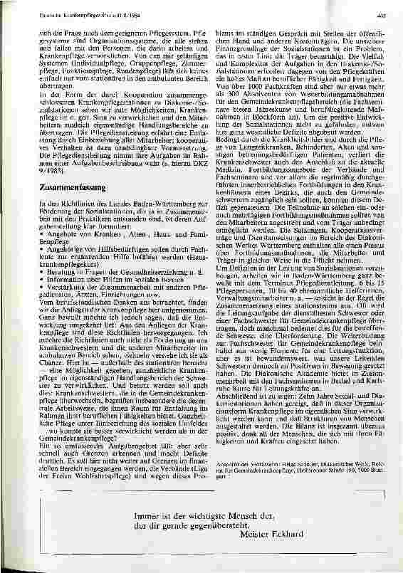 Vorschauseite 4: Chancen und Möglichkeiten der Gemeindekrankenpflege Neuordnung der Gemeindekrankenpflege in Baden-Würtemberg von 1973-83