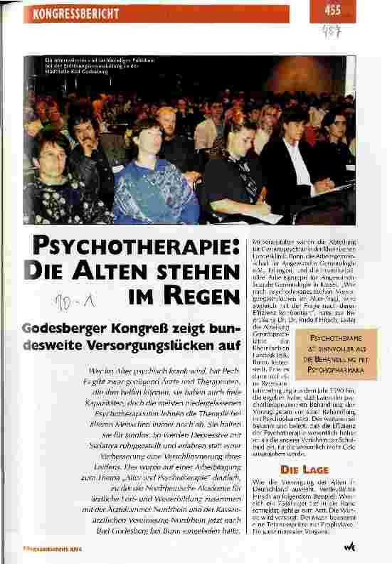 Vorschauseite 1: Psychotherapie: Die Alten stehen im Regen Godesberger Kongreß zeigt bundesweite Versorgungslücken auf