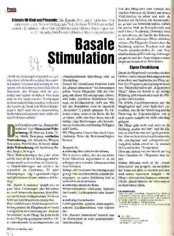 Vorschauseite 1: Basale Stimulation Erlebnis für Kind und Pflegende