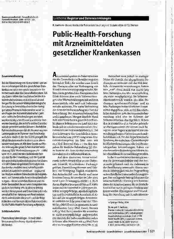 Vorschauseite 1: Public-Health-Forschung mit Arzneimitteldaten gesetzlicher Krankenkassen