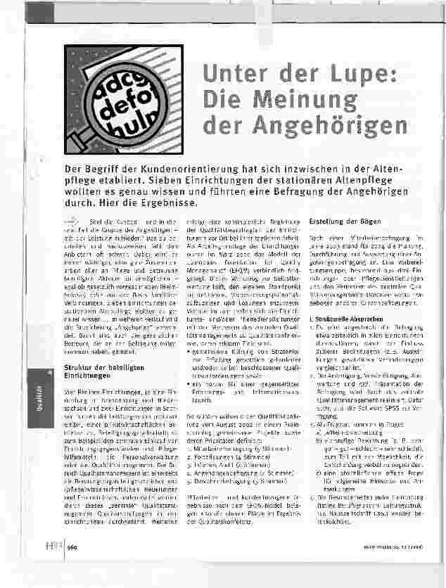 Vorschauseite 1: Unter der Lupe: Die Meinung der Angehörigen