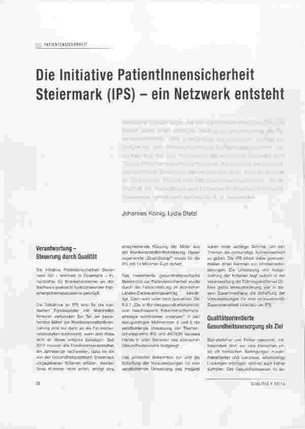 Vorschauseite 1: Die Initiative Patientinnensicherheit Steiermark (IPS) ein Netzwerk entsteht