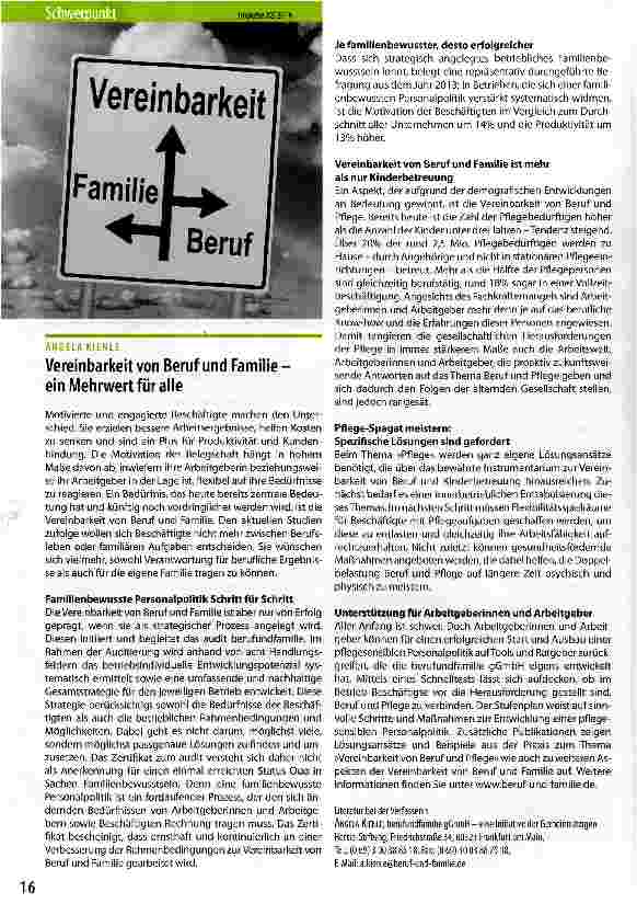 Vorschauseite 1: Vereinbarkeit von Beruf und Familie ein Mehrwert für alle