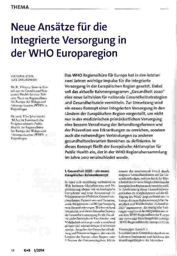 Vorschauseite 1: Neue Ansätze für die Integrierte Versorgung in der WHO Europaregion