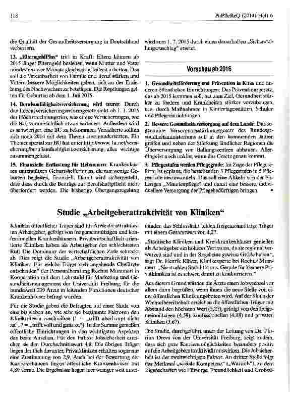 Vorschauseite 1: Studie „Arbeitgeberattraktivität von Kliniken
