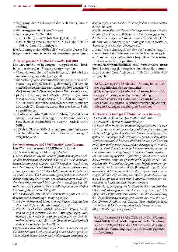 Vorschauseite 2: Änderungen medizinprodukterechtlicher Vorschriften mit Verordnung vom 25. Juli 2014