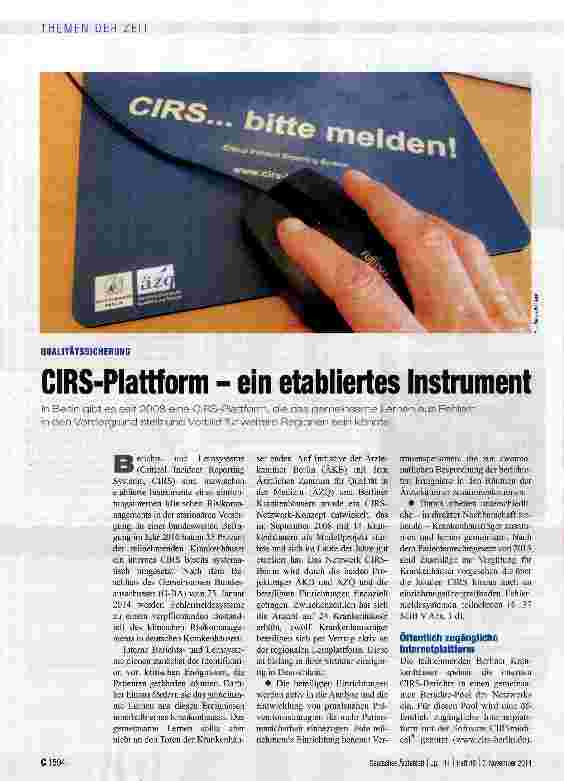 Vorschauseite 1: CIRS-Plattform - ein etabliertes Instrument