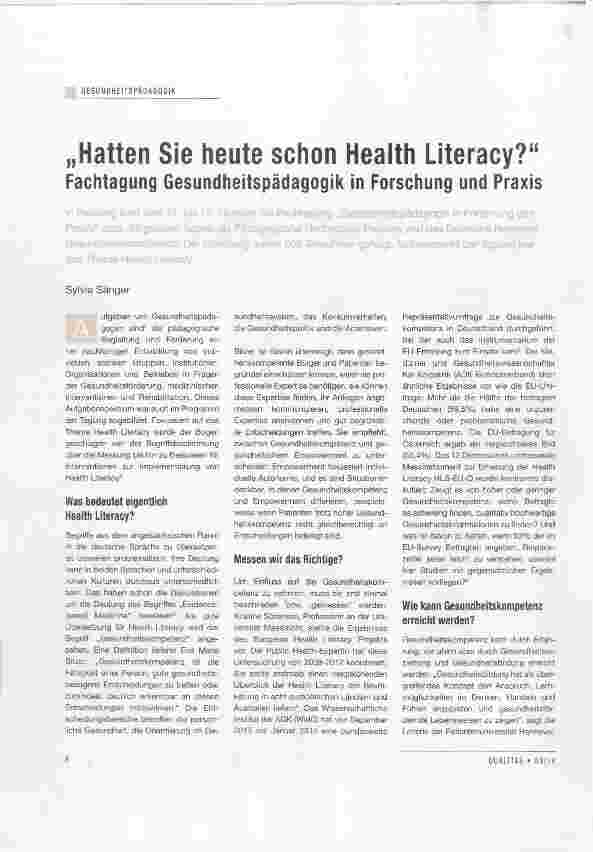 Vorschauseite 1: „Hatten Sie heute schon Health Literacy?“