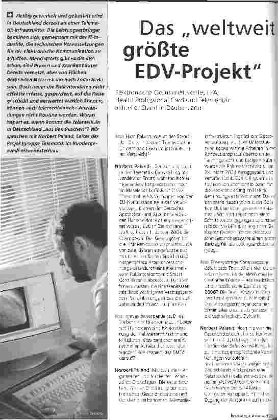 Vorschauseite 1: Das weltweit größte EDV-ProjektElektronische Gesundheitskarte, EPA, Health Professional Card und Telemedizin -aktueller Stand in Deutschland