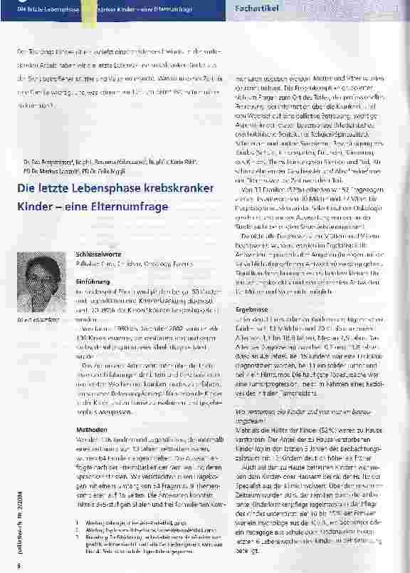 Vorschauseite 1: Die letzte Lebensphase krebskranker Kinder - eine Elternumfrage