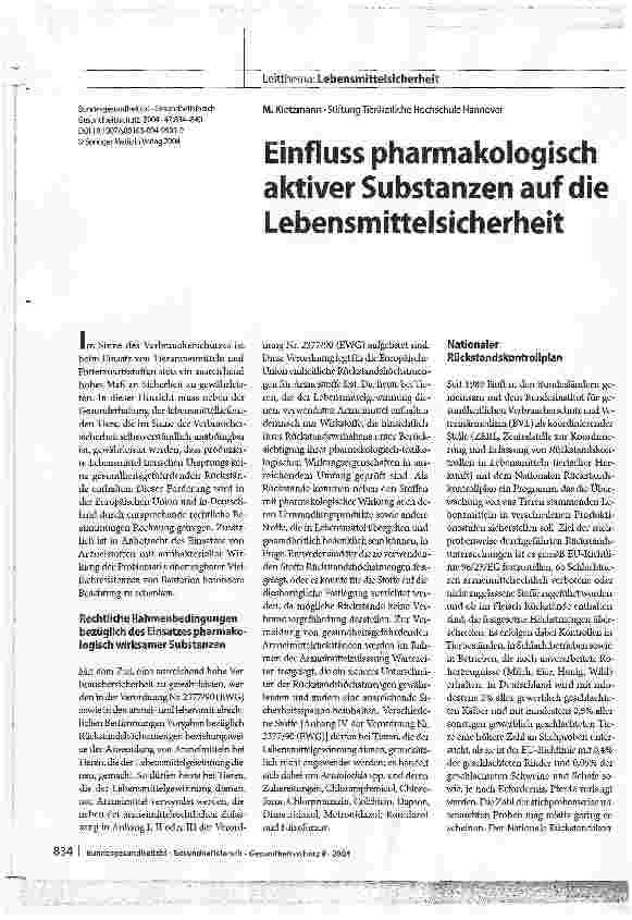 Vorschauseite 1: Einfluss pharmakologisch aktiver Substanzen auf Lebensmittelsicherheit