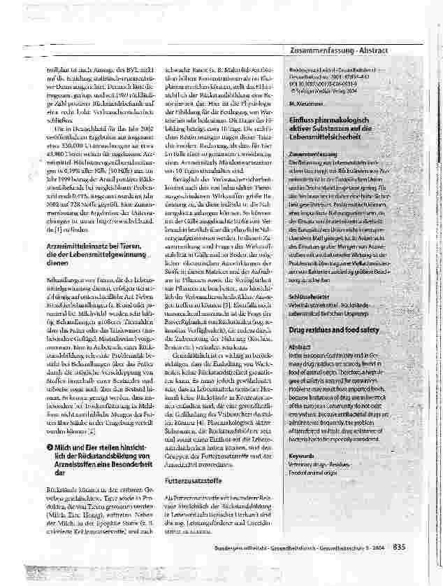 Vorschauseite 2: Einfluss pharmakologisch aktiver Substanzen auf Lebensmittelsicherheit