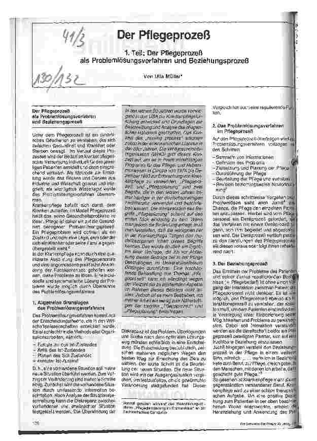 Vorschauseite 1: Der Pflegeprozeß: Der Pflegeprozeß als Problemlösungsverfahren und Beziehungsprozeß 1. Teil