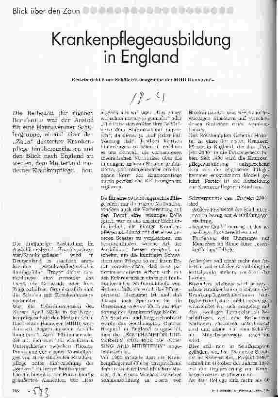 Vorschauseite 1: Krankenpflegeausbildung in England Reisebericht einer SchülerInnengruppe der MHH Hannover