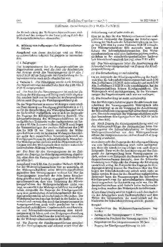 Vorschauseite 4: Auswirkungen des § 90 Abs. 2 a SGBIX auf das Widerspruchsverfahren im Rahmen des besonderen Kündigungsschutzes schwerbehinderter Menschen beim Integrationsamt