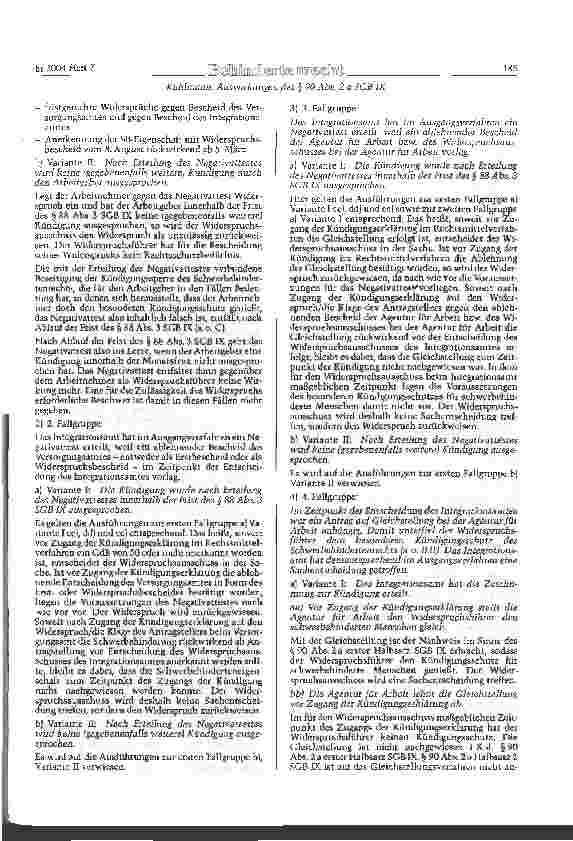 Vorschauseite 5: Auswirkungen des § 90 Abs. 2 a SGBIX auf das Widerspruchsverfahren im Rahmen des besonderen Kündigungsschutzes schwerbehinderter Menschen beim Integrationsamt