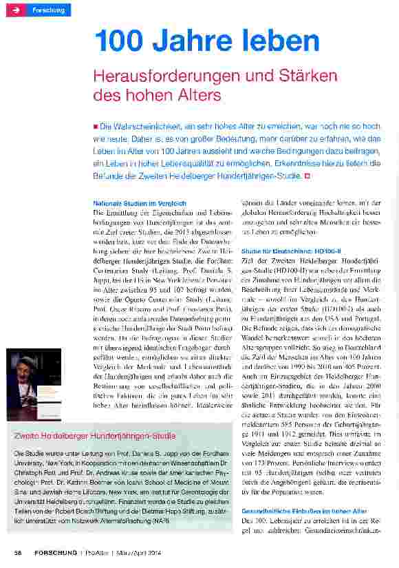 Vorschauseite 1: 100 Jahre leben Herausforderungen und Stärken des hohen Alters
