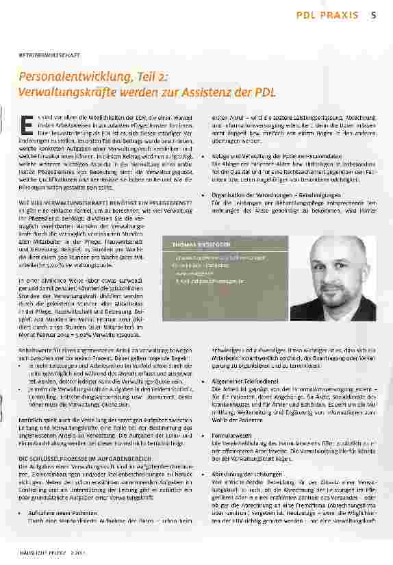 Vorschauseite 1: Personalentwicklung, Teil 2: Verwaltungskräfte werden zur Assistenz der PDL