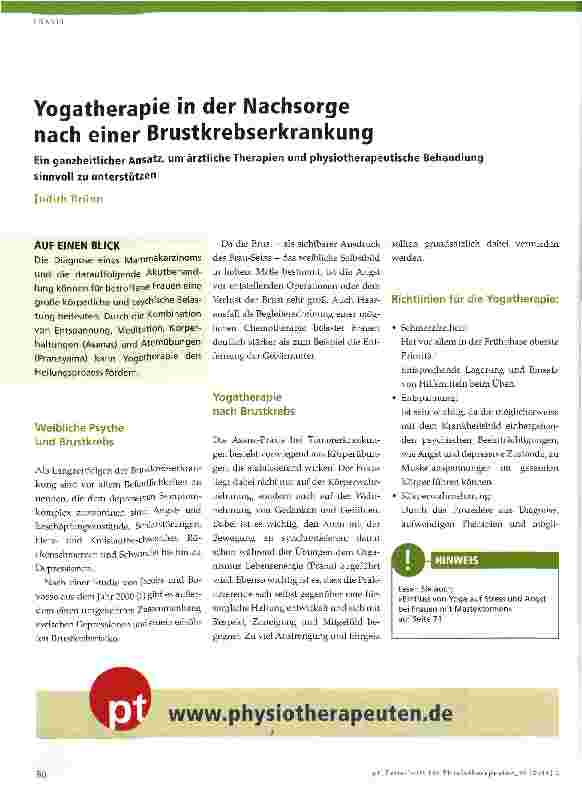 Vorschauseite 1: Yogatherapie in der Nachsorge nach einer Brustkrebserkrankung