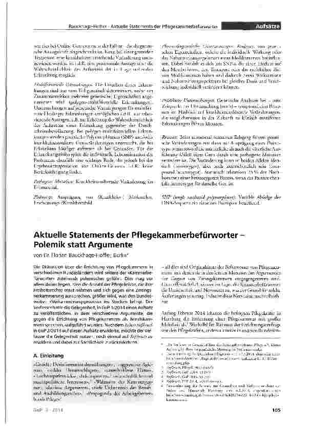 Vorschauseite 1: Aktuelle Statements der Pflegekammerbefürworter Polemik statt Argumente