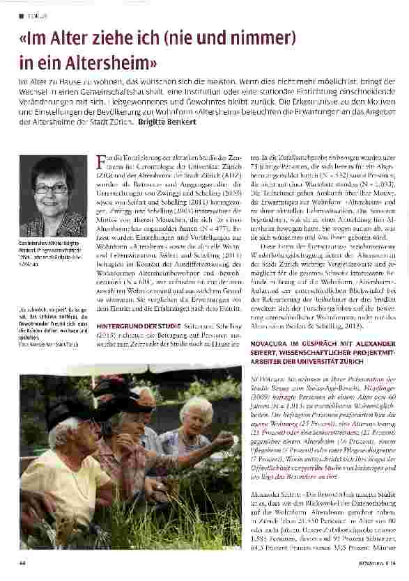 Vorschauseite 1: «Im Alter ziehe ich (nie und nimmer) in ein Altersheim»