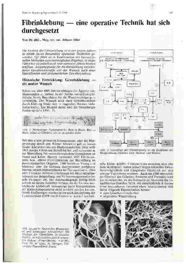 Vorschauseite 1: Fibrinklebung — eine operative Technik hat sich durchgesetzt