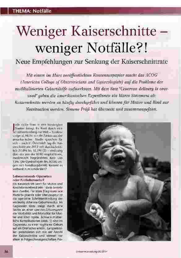 Vorschauseite 1: Weniger Kaiserschnitte -weniger Notfälle?!