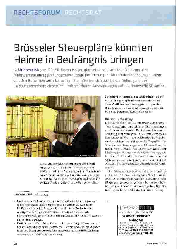 Vorschauseite 1: Brüsseler Steuerpläne könnten Heime in Bedrängnis bringen