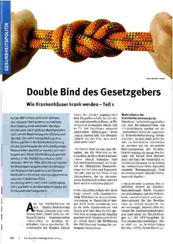 Vorschauseite 1: Double Bind des Gesetzgebers Wie Krankenhäuser krank werden -Teil 1