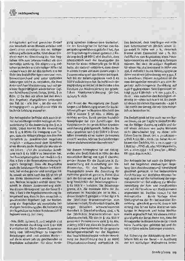Vorschauseite 3: Sozialhilfeträger muss monatlich Krankheitskosten übernehmen