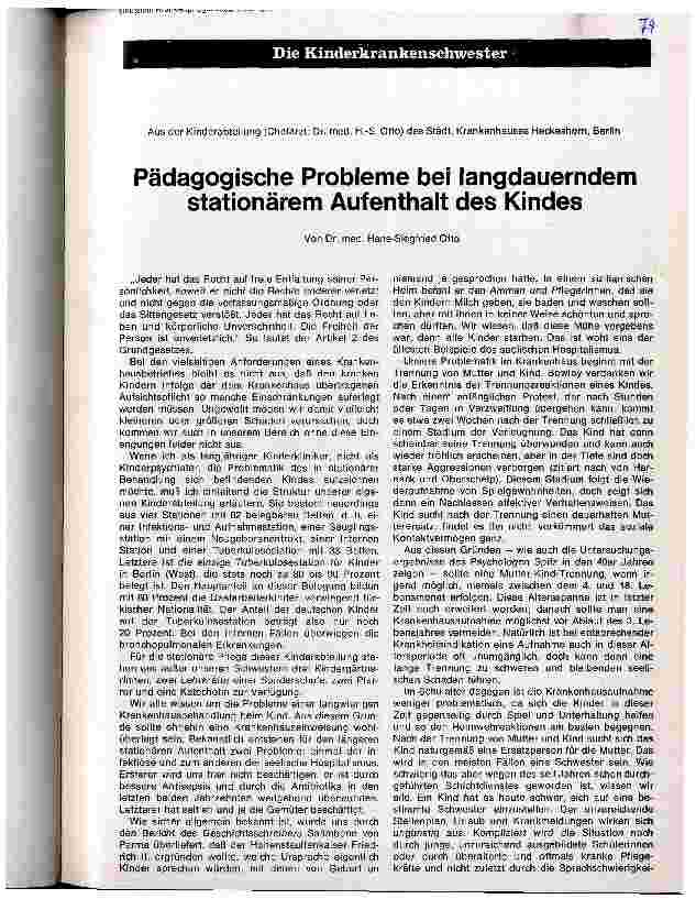 Vorschauseite 1: Pädagogische Probleme bei langdauerndem stationärem Aufenthalt des Kindes