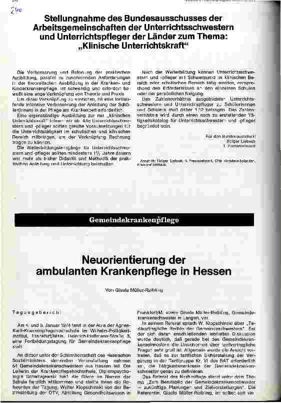 Vorschauseite 1: Neuorientierung der ambulanten Krankenpflege in Hessen