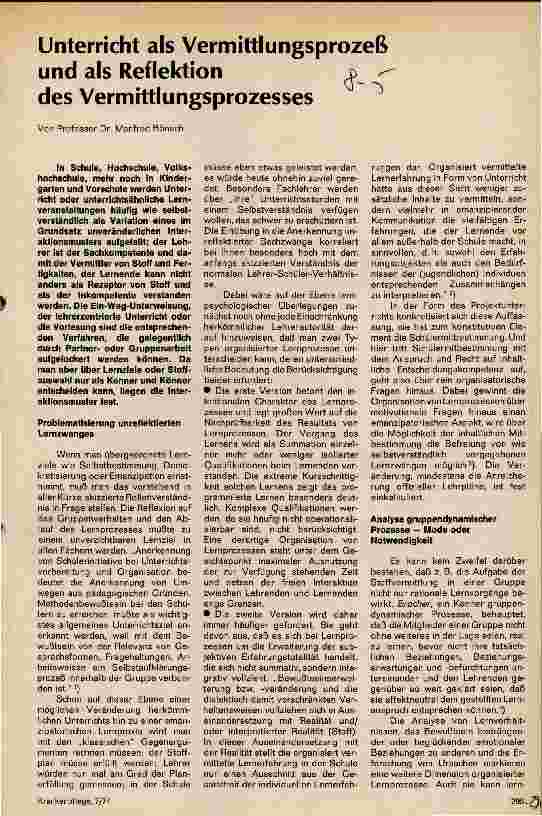 Vorschauseite 1: Unterricht als Vermittlungsprozeß und als Reflektion des Vermittlungsprozesses