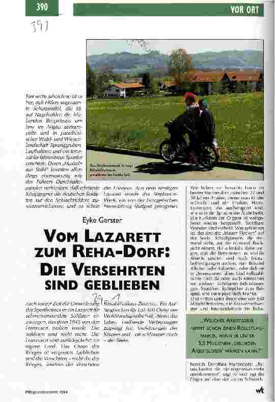 Vorschauseite 1: Vom Lazarett zum Reha-Dorf: die Versehrten sind geblieben