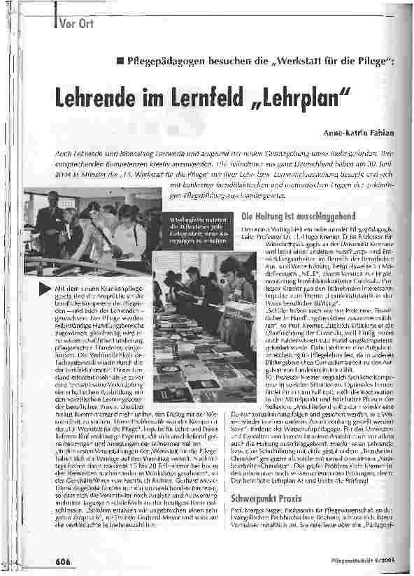 Vorschauseite 1: Lehrende im Lernfeld LehrplanPflegepädagogen besuchen die Werkstatt für die Pflege
