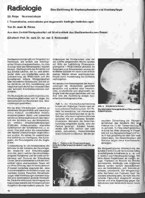 Vorschauseite 1: Radiologie Eine Einführung für Krankenschwestern u. Krankenpfleger 20. Folge: Neuroradiologie