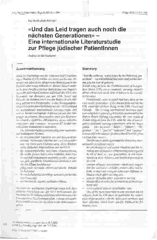 Vorschauseite 1: Und das Leid tragen auch noch die nächsten Generationen -Eine internationale Literaturstudie zur Pflege jüdischer Patientinnen