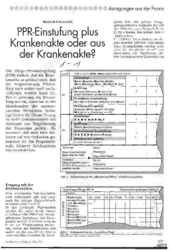 Vorschauseite 1: PPR-Einstufung plus Krankenakte oder aus der Krankenakte?