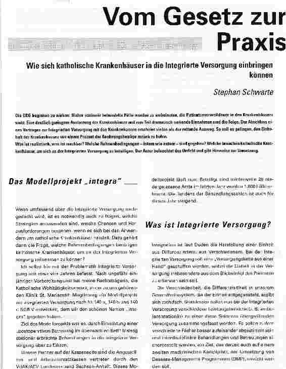 Vorschauseite 1: Vom Gesetz zur Praxis. Wie sich katholische Krankenhäuser in die Integrierte Versorgung einbringen können