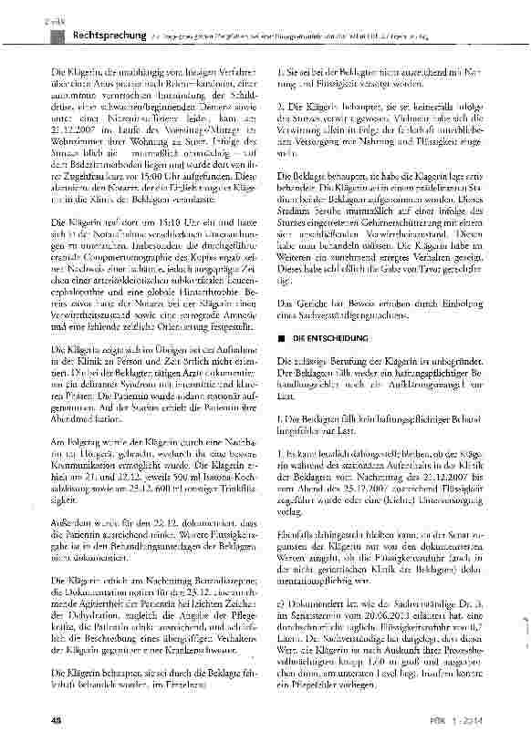 Vorschauseite 2: Zur Frage eines groben Pflegefehlers bei einer Flüssigkeitszufuhr von durchschnittlich 0,7 Litern pro Tag BGB § 280, § 823 Abs. 1, § 630h, § 831; ZPO § 97 Abs. 1, § 540, § 543 Abs…